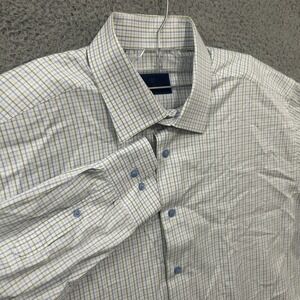 David Donahue Shirt Mens 17.5 White Plaid Long Sleeve Button Up Dress Adult